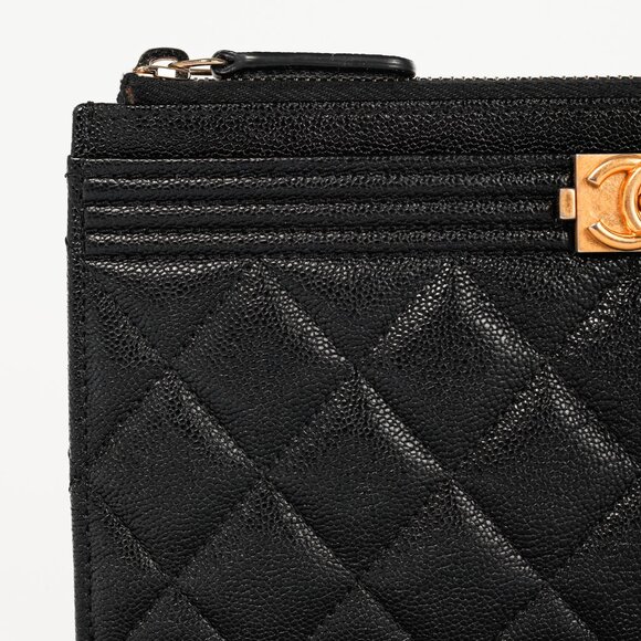 Chanel Black Caviar Leather Quilted Boy Zip Pouch - Picture 5 of 11